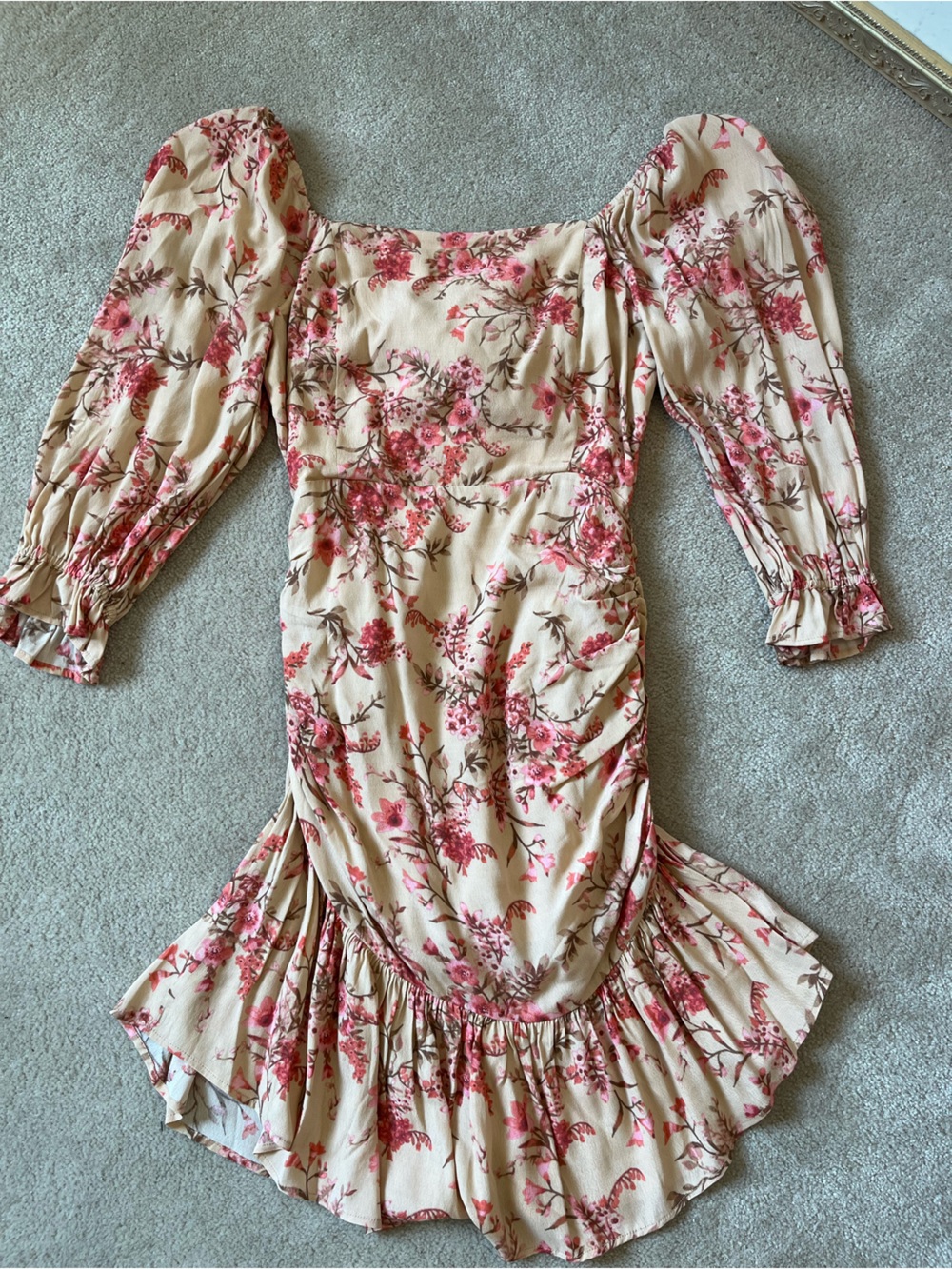 Women’s Beige Mini Dress with Pink Florals